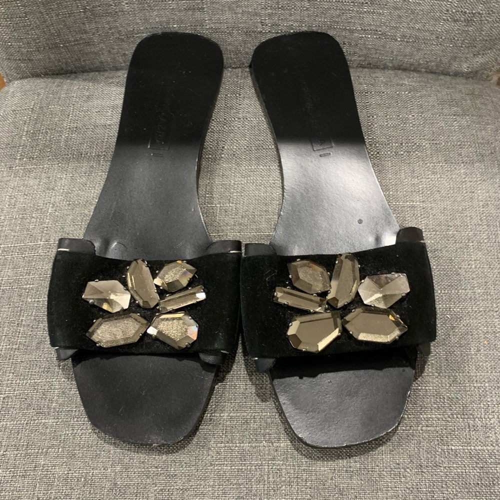 BCBG max AZRIA black suede jeweled leather sole